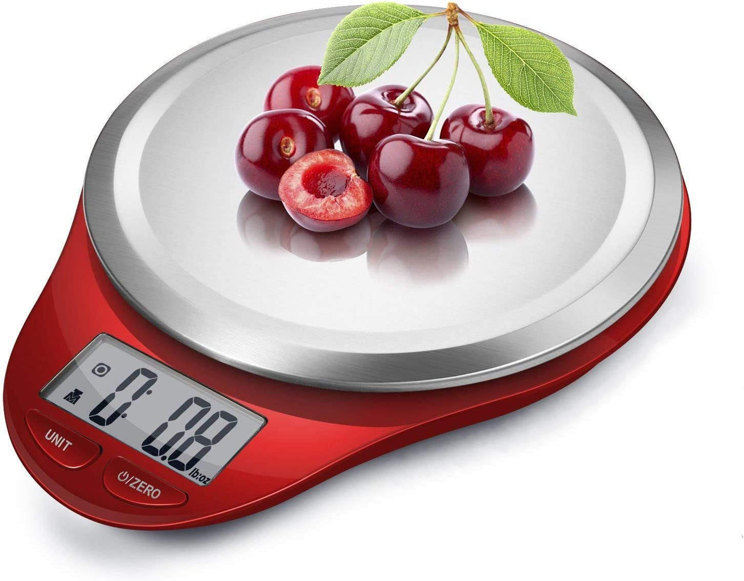 Digital Kitchen Scale with Wide Stainless Steel Plateform High Accuracy Multifunction Food Scale with LCD Display for Baking Kitchen Cooking,Tare & Auto off Function (Red)